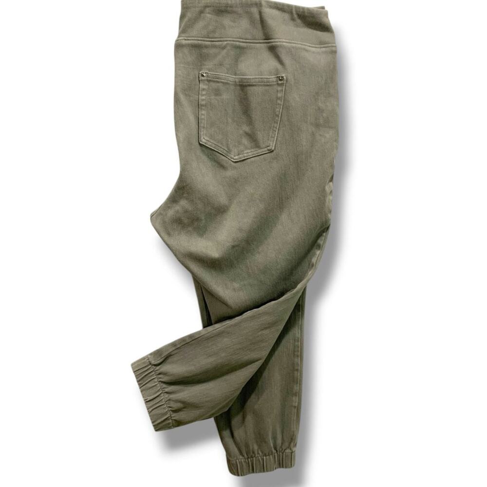 22WP Belle Kim Gravel Petite Womens Plus Size Olive Green Joggers Pull On Pants